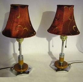 Art Deco Chrome & Catalin Lamp Set